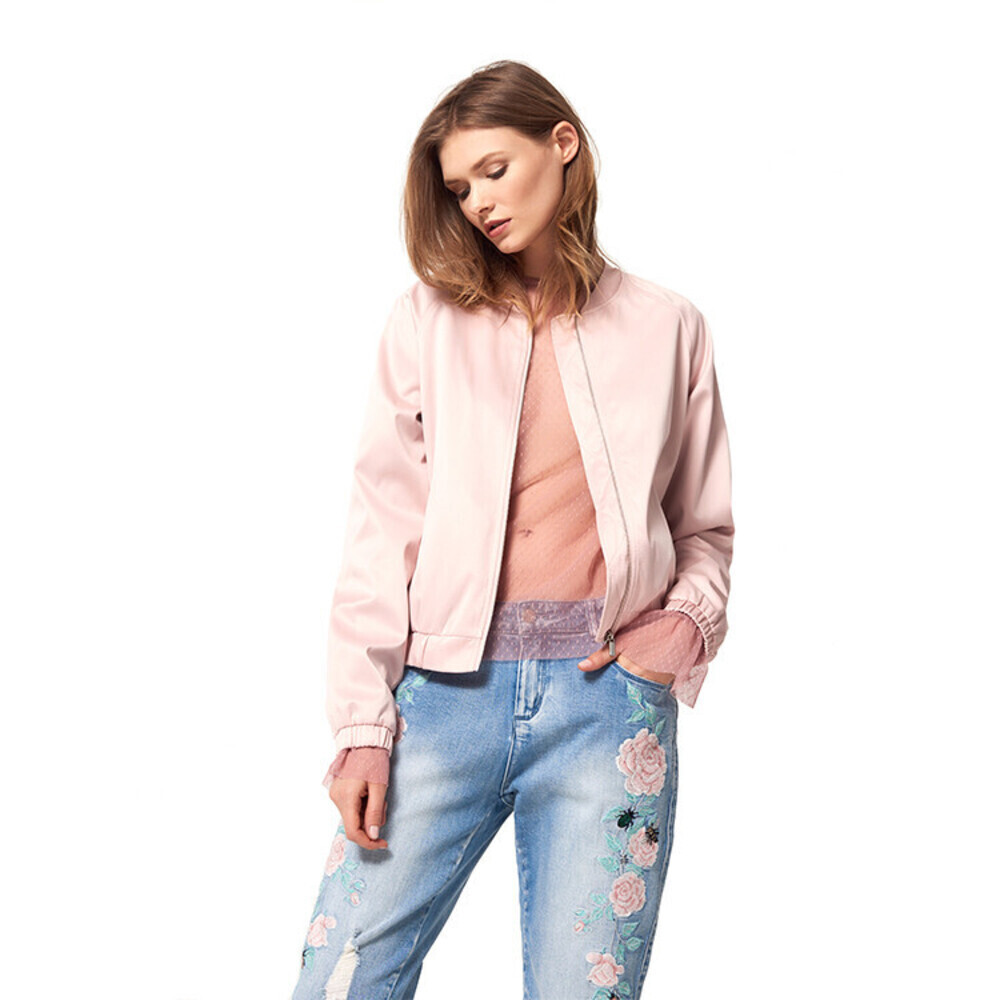 Calvin Klein Zip Up Sheer Satin Bomber Jacket In Blush Pink Size M 150$ - Picture 9 of 12